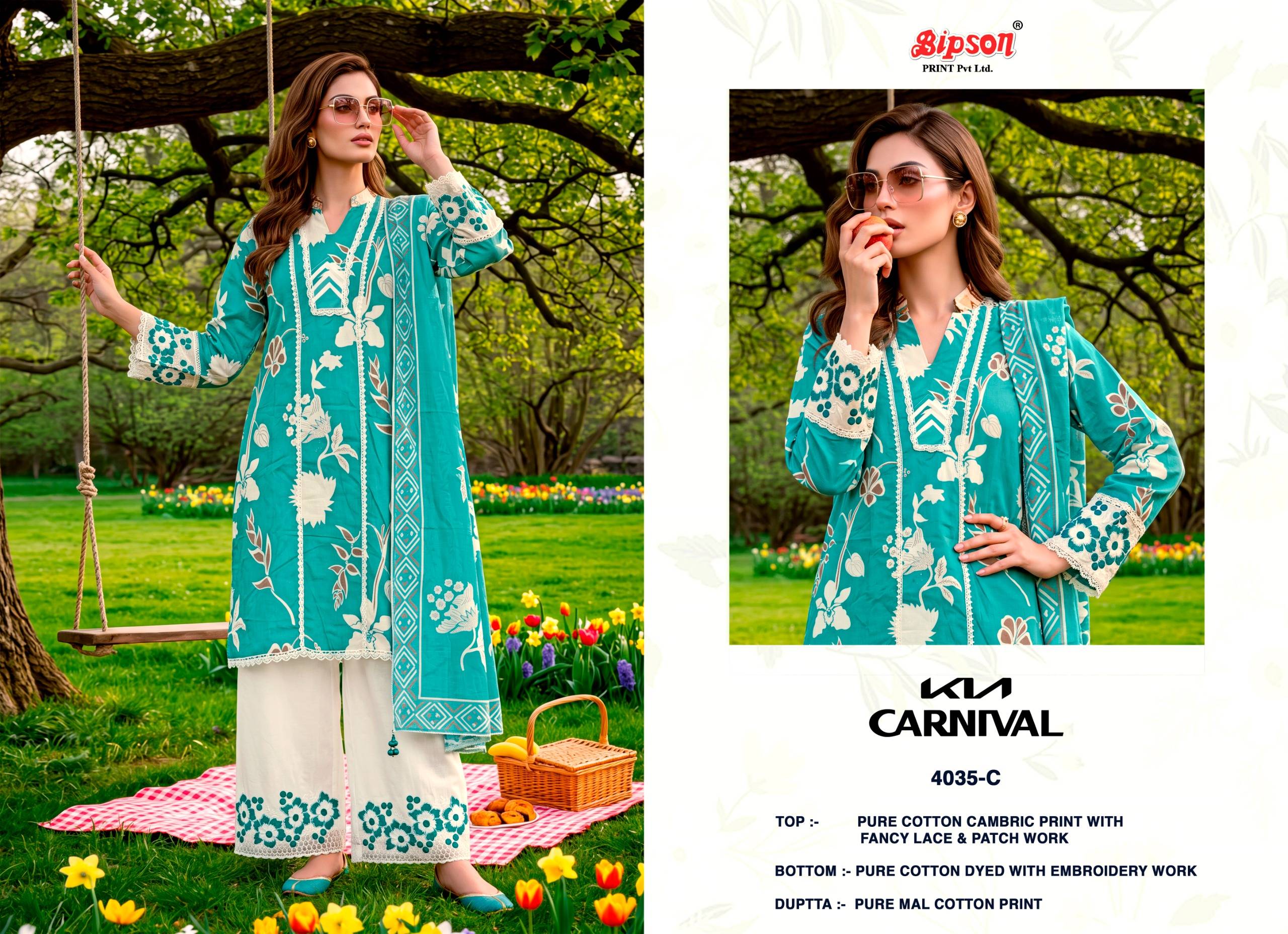 KIA CARNIVAL - 4035 Series By BIPSON PRINTS Stylish Beautiful Colourful Pure Cotton Cambric Dresses At Wholesale Price